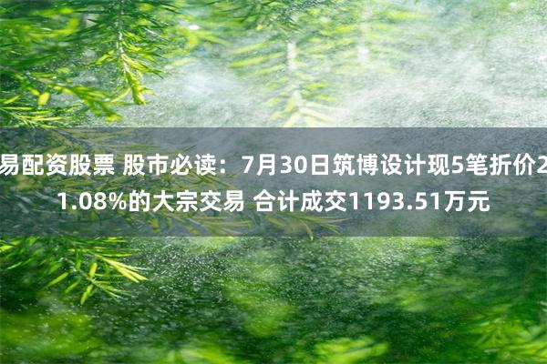 易配资股票 股市必读：7月30日筑博设计现5笔折价21.08%的大宗交易 合计成交1193.51万元